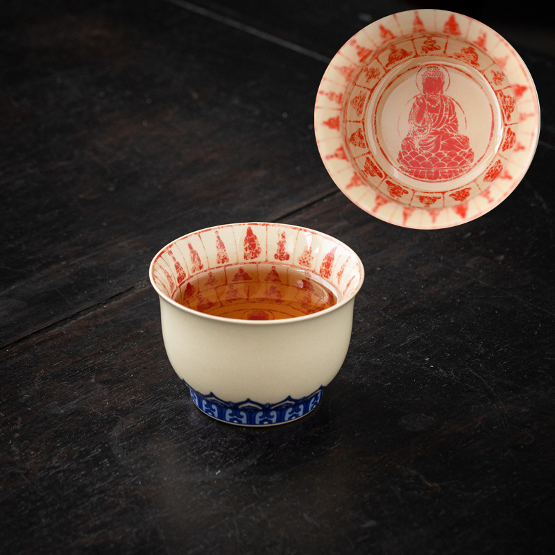 Ceașcă ceramică cu lotus – unică, pentru degustare personală de ceai Gongfu