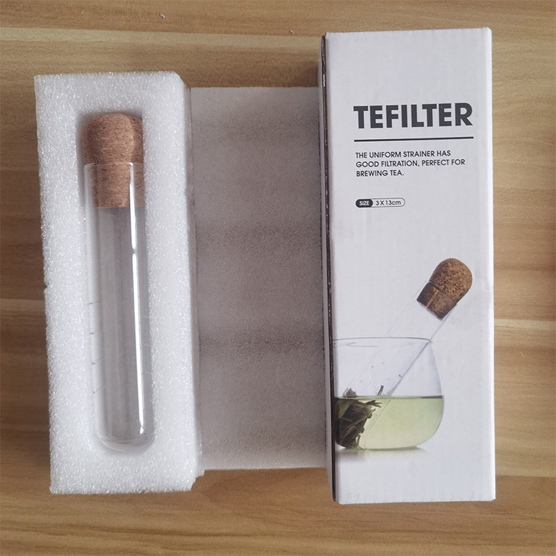 Infuzor de ceai din sticlă, în formă de eprubă, pentru ceai din frunze și ceai la plic – accesorii de birou pentru ceai