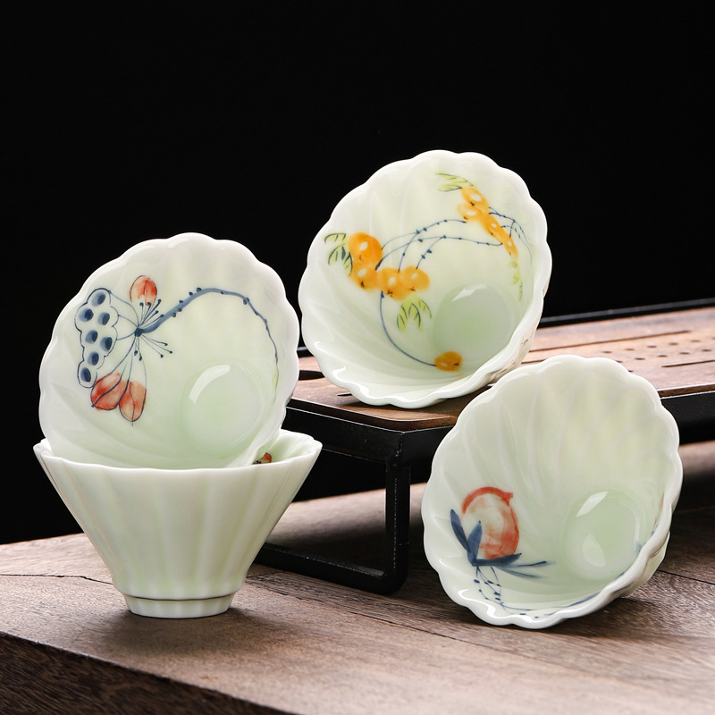 Ceașcă ceramică celadon, pictură manuală, ceai Gongfu, ceașcă de degustare, set de ceai