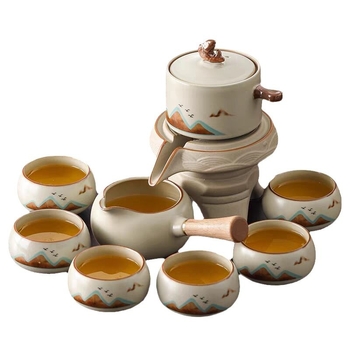 Ru Kiln automat pentru acasă, set de ceai cu preparare simplă, ceainic rotativ din ceramică și ceașcă, set de ceai premium în cutie cadou