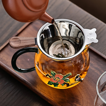 Set de ceai Cloisonné, lucrat manual, din sticlă rezistentă la căldură, cu ceșcuță de turnare, filtru de ceai și ceașcă de servire comună