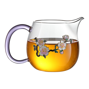 Set de ceai Cloisonné, lucrat manual, din sticlă rezistentă la căldură, cu ceșcuță de turnare, filtru de ceai și ceașcă de servire comună