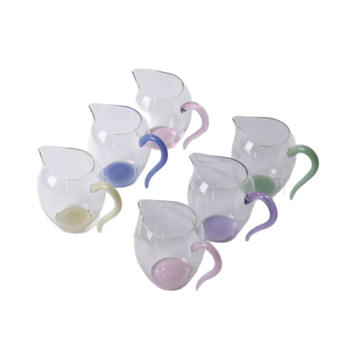 Ceainic de servire ceai cu mâner colorat din sticlă borosilikat, transparentă și rezistentă la căldură, variante în mai multe culori, accesorii pentru set Kung Fu de ceai