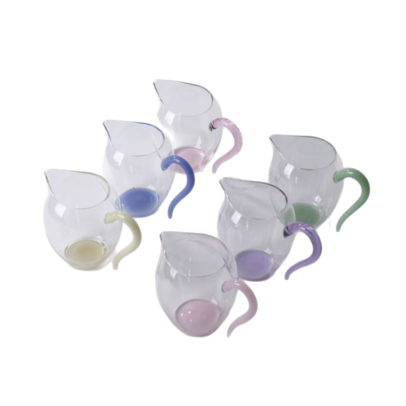 Ceainic de servire ceai cu mâner colorat din sticlă borosilikat, transparentă și rezistentă la căldură, variante în mai multe culori, accesorii pentru set Kung Fu de ceai