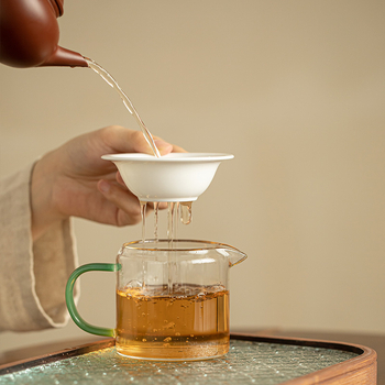 Cană de ceai din sticlă borosilicat rezistentă la temperatură, cu mâner și filtru încorporat, all-in-one pentru acasă și birou