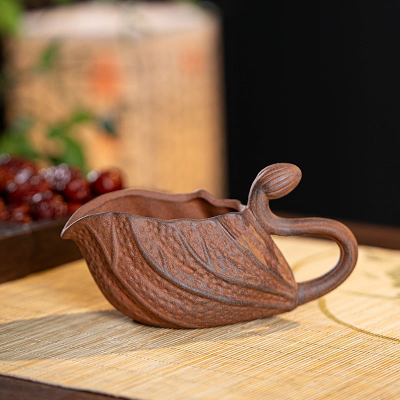 Vas mic de ceai din ceramică crudă cu model lotus, stil chinezesc, vas manual pentru servire și distribuție uniformă a ceaiului