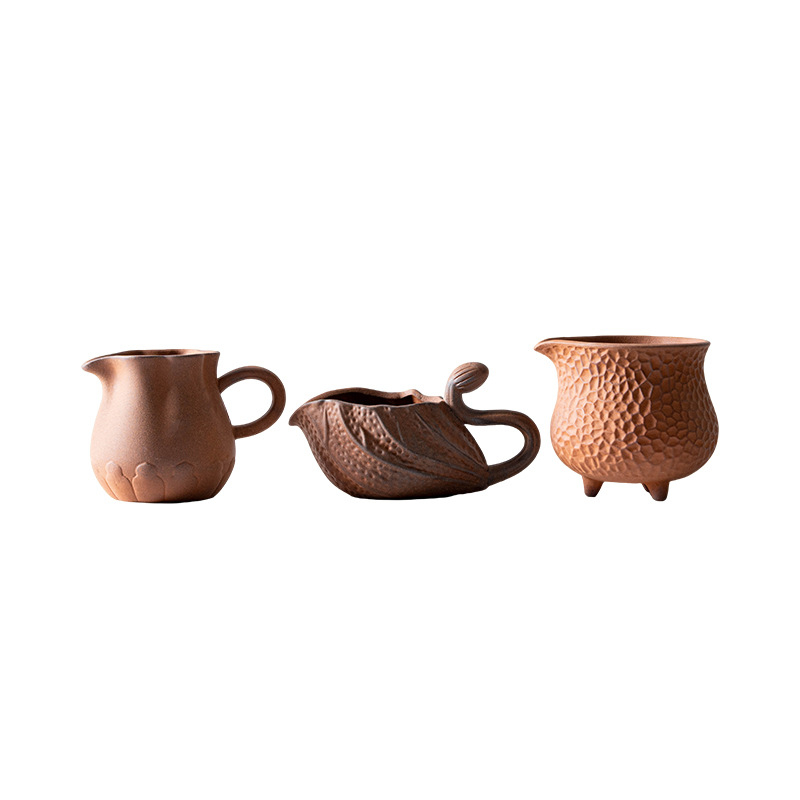 Vas mic de ceai din ceramică crudă cu model lotus, stil chinezesc, vas manual pentru servire și distribuție uniformă a ceaiului