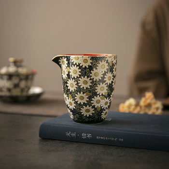 Set Kung Fu de ceai cu incrustații aurii și argintii, ceșcuță pentru distribuție uniformă, tavă ceramică chineză în stil retro și filtru de ceai