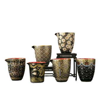 Set Kung Fu de ceai cu incrustații aurii și argintii, ceșcuță pentru distribuție uniformă, tavă ceramică chineză în stil retro și filtru de ceai