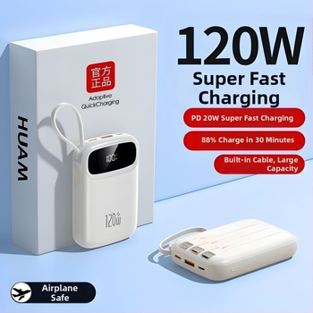 3C-сертифицирана мини павербанк с супер бързо зареждане, 20000 mAh, с вграден кабел