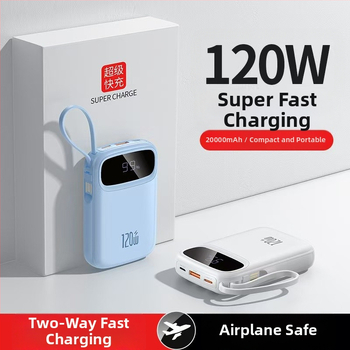 3C-сертифицирана мини павербанк с супер бързо зареждане, 20000 mAh, с вграден кабел