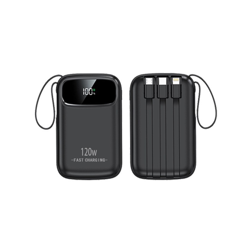 3C-сертифицирана мини павербанк с супер бързо зареждане, 20000 mAh, с вграден кабел