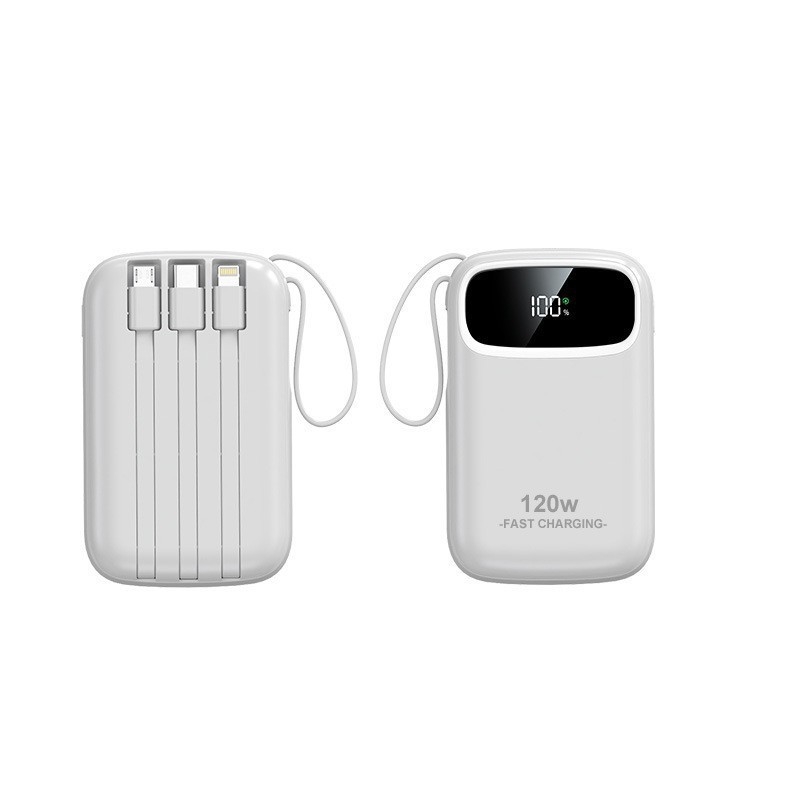 3C-сертифицирана мини павербанк с супер бързо зареждане, 20000 mAh, с вграден кабел