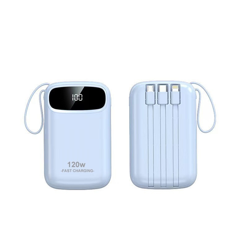 3C-сертифицирана мини павербанк с супер бързо зареждане, 20000 mAh, с вграден кабел
