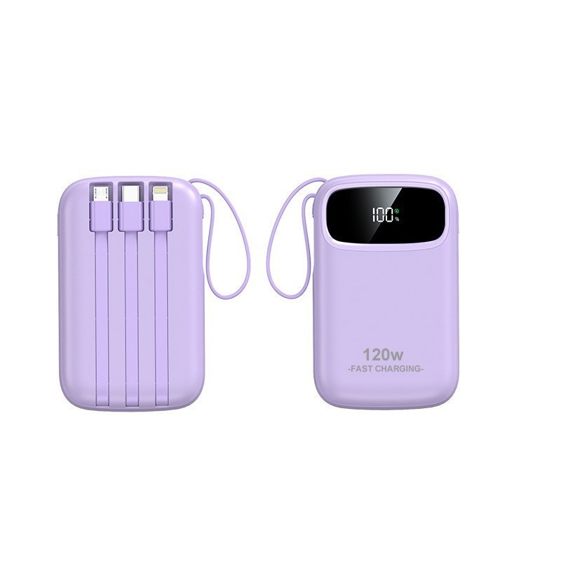 3C-сертифицирана мини павербанк с супер бързо зареждане, 20000 mAh, с вграден кабел
