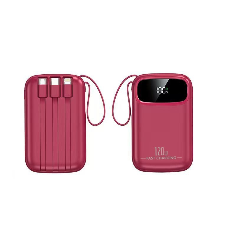 3C-сертифицирана мини павербанк с супер бързо зареждане, 20000 mAh, с вграден кабел