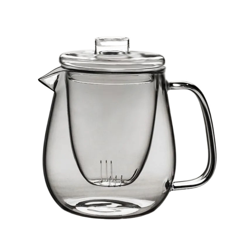 Ceainic din sticlă pentru ceai de flori, cu capac, set Gongfu de ceai cu filtru, vas mare din sticlă transparentă cu design de pinguin, set de trei piese cu căni cu mânere îngroșate