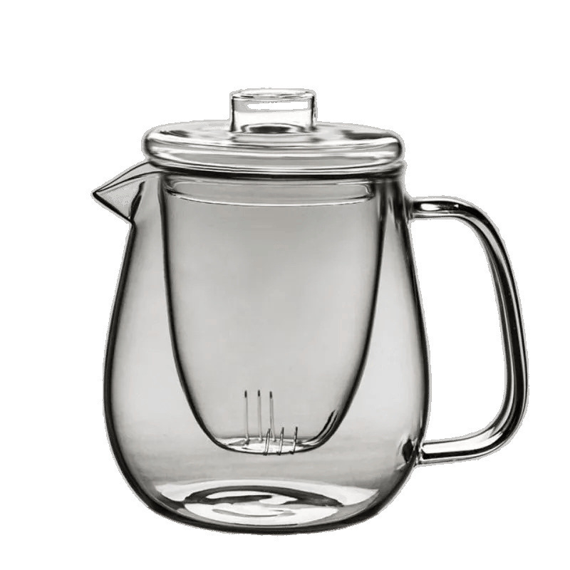 Ceainic din sticlă pentru ceai de flori, cu capac, set Gongfu de ceai cu filtru, vas mare din sticlă transparentă cu design de pinguin, set de trei piese cu căni cu mânere îngroșate