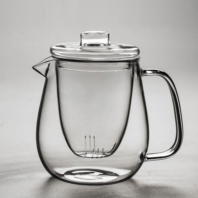 Ceainic din sticlă pentru ceai de flori, cu capac, set Gongfu de ceai cu filtru, vas mare din sticlă transparentă cu design de pinguin, set de trei piese cu căni cu mânere îngroșate