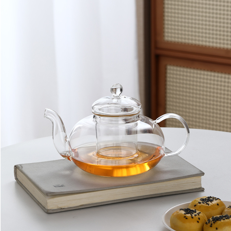 Ceainic din sticlă borosilicată, capacitate mare, pentru ceai de plante, filtru