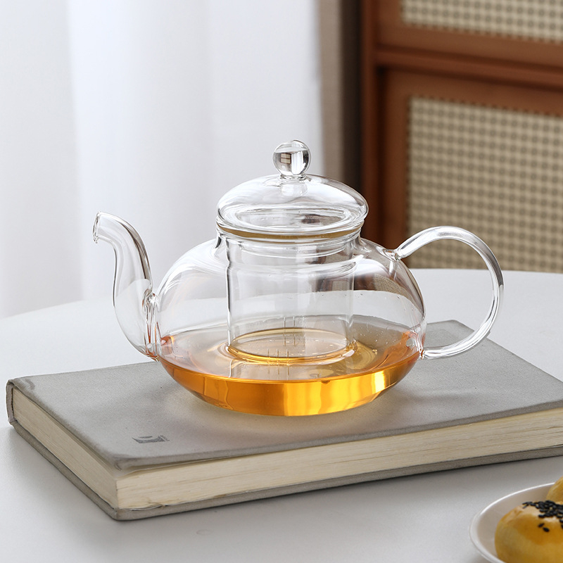 Ceainic din sticlă borosilicată, capacitate mare, pentru ceai de plante, filtru