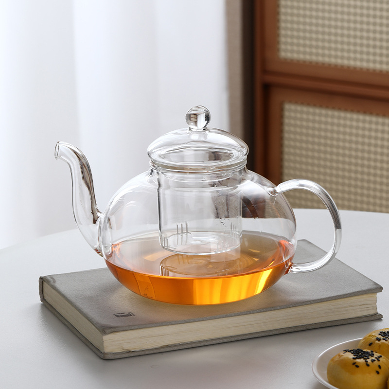 Ceainic din sticlă borosilicată, capacitate mare, pentru ceai de plante, filtru