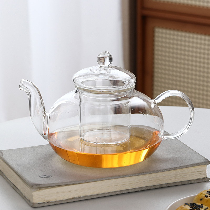 Ceainic din sticlă borosilicată, capacitate mare, pentru ceai de plante, filtru