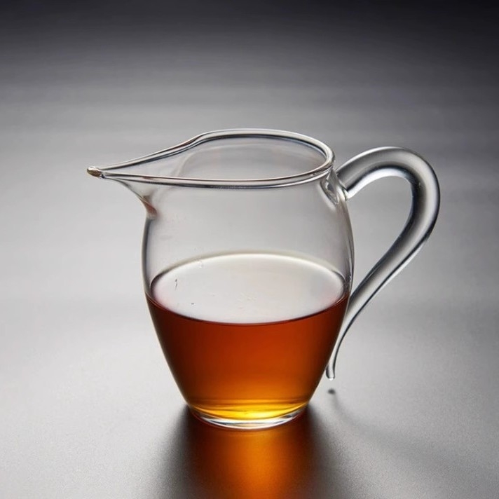Set Gongfu din sticlă borosilicat transparentă, rezistentă la căldură, cu mâner colorat; include ceainic și ceșți de ceai