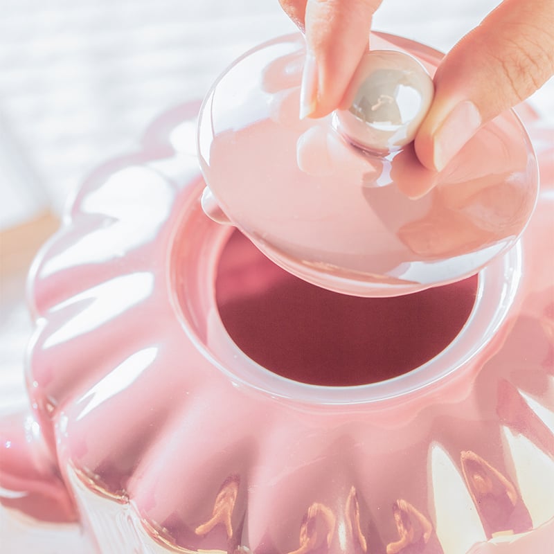 Ceainic ceramic cu luciu perlat și motiv floral – set de ceai pentru acasă, ceai de după-amiază în stil britanic