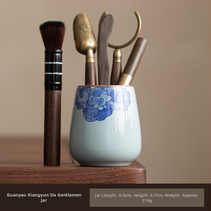 Set de ceremonie a ceaiului cu șase domni — accesorii ceramice pentru ceai: clip pentru ceai, linguriță și ac pentru ceai