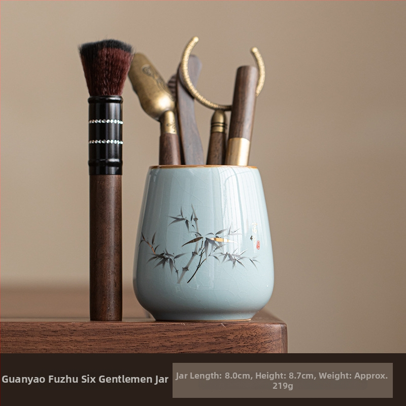 Set de ceremonie a ceaiului cu șase domni — accesorii ceramice pentru ceai: clip pentru ceai, linguriță și ac pentru ceai