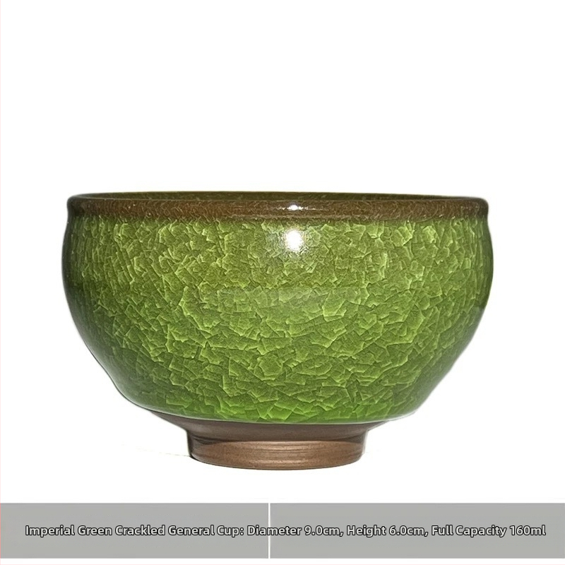 ceașcă de ceai ceramică verde jad, cu model crackle în formă de dragon, pentru uz personal