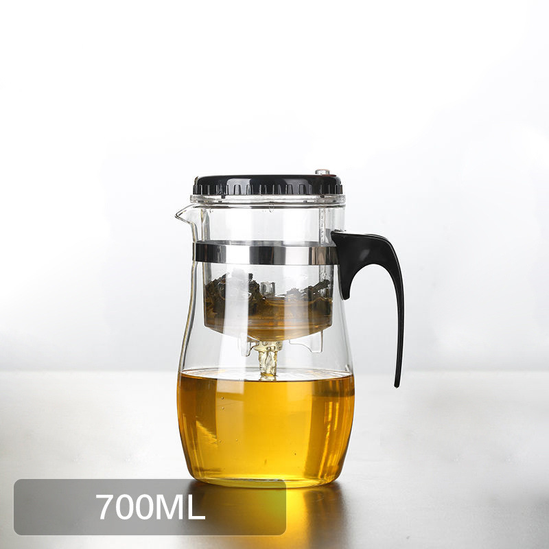 Ceainic din sticlă rezistentă la temperaturi, infuzor din oțel cu bilă, filtru cu etanșare la apă, capac cu două moduri de utilizare