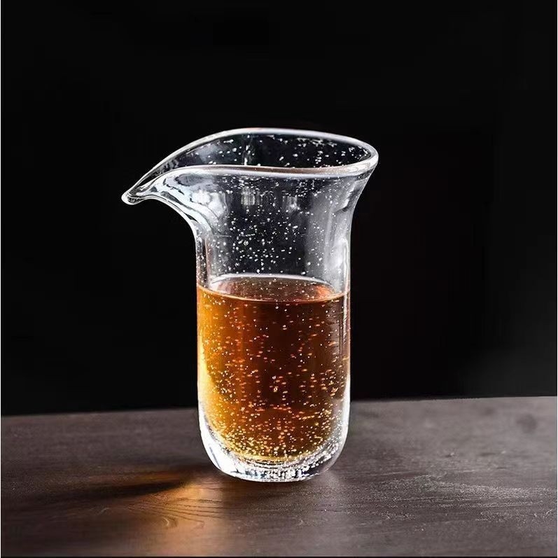 Set de ceai din sticlă cristal, lucrat manual, textură cu bule, ceașcă de distribuție echilibrată a ceaiului, recipient unic pentru ceai, sticlă rezistentă la căldură, tavă de ceai fără mâner