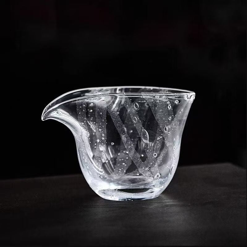 Set de ceai din sticlă cristal, lucrat manual, textură cu bule, ceașcă de distribuție echilibrată a ceaiului, recipient unic pentru ceai, sticlă rezistentă la căldură, tavă de ceai fără mâner