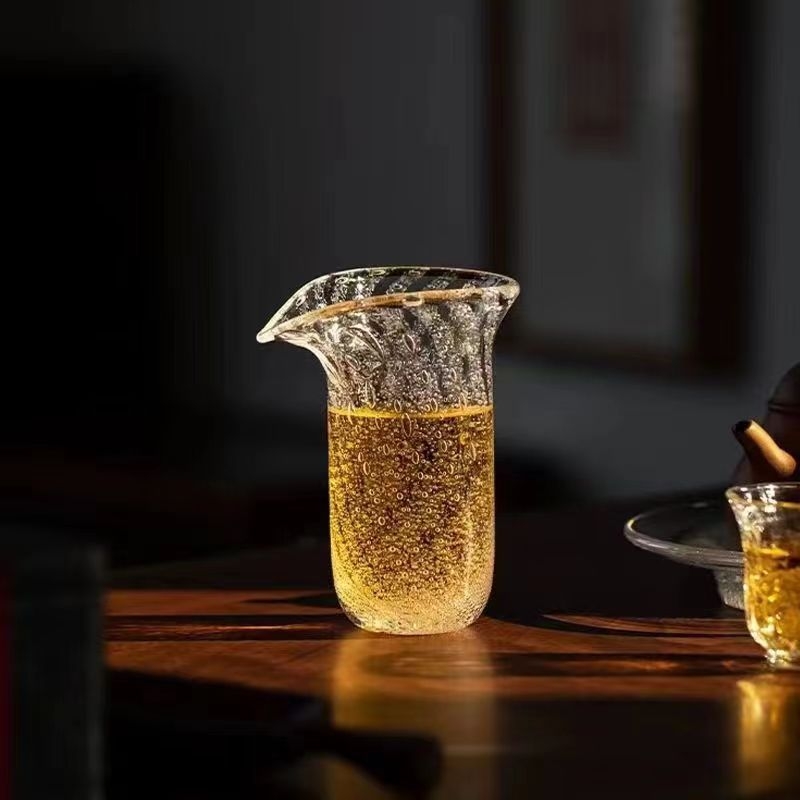 Set de ceai din sticlă cristal, lucrat manual, textură cu bule, ceașcă de distribuție echilibrată a ceaiului, recipient unic pentru ceai, sticlă rezistentă la căldură, tavă de ceai fără mâner
