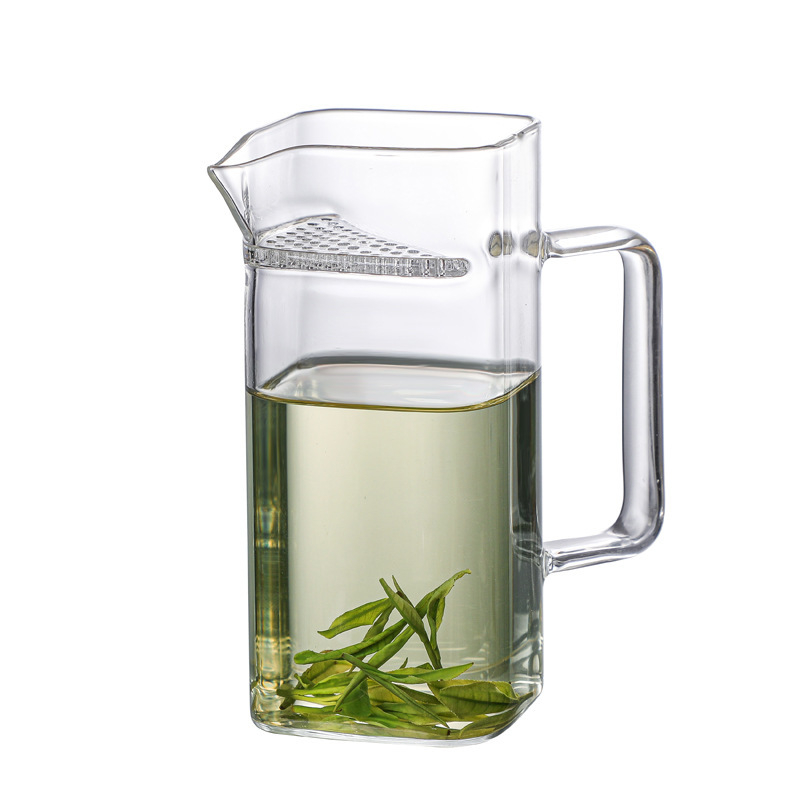 Pahar din sticlă borosilicat înaltă, formă pătrată cu semilună, gros, pentru ceai verde, separator de ceai, pentru uz casnic