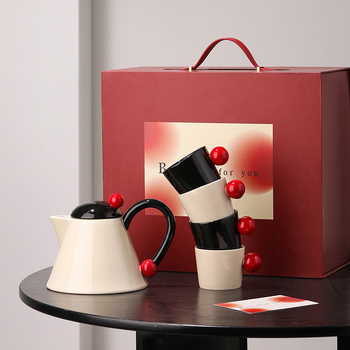 Set ceramic pentru ceai în stil crem, cu ceainic floral, rezistent la temperaturi înalte, cutie cadou