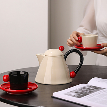 Set ceramic pentru ceai în stil crem, cu ceainic floral, rezistent la temperaturi înalte, cutie cadou