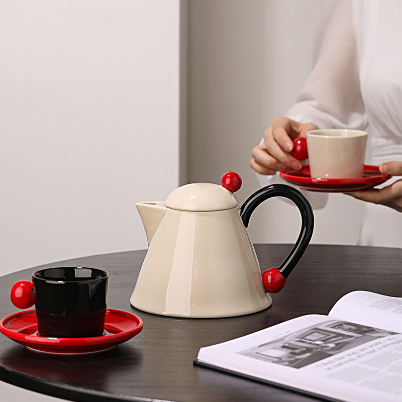 Set ceramic pentru ceai în stil crem, cu ceainic floral, rezistent la temperaturi înalte, cutie cadou