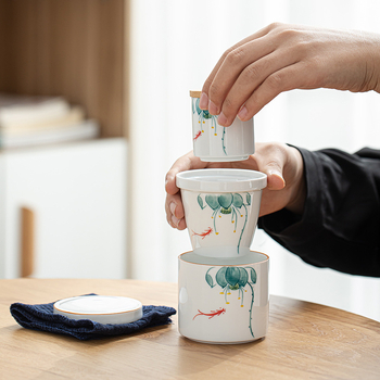 Set de ceai pentru o persoană, pictat manual, ceainic și ceașcă, compact din ceramică pentru călătorii sau birou