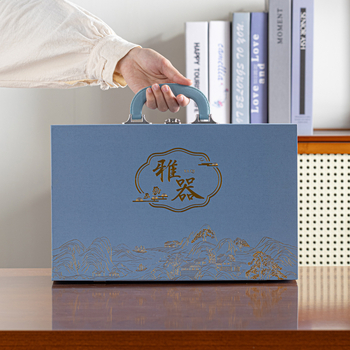 Sakura Ru Kiln set de ceai ceramic cu ceainic cu mâner mare, glazură mată, farfurie de bambus, cutie cadou