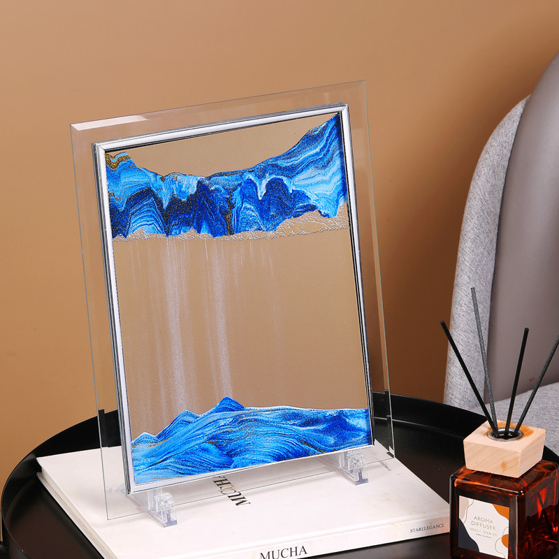 Pictură cu nisip lichid și clepsidră – decor pentru birou, ornament pentru sufragerie, cadou de ziua de naștere.