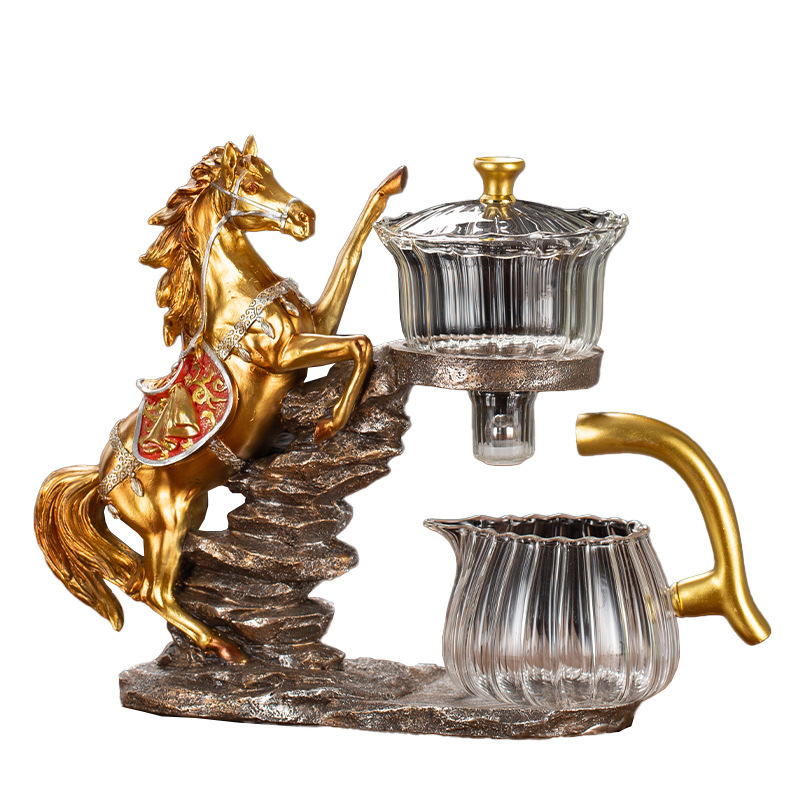 Set de ceai Kung Fu din sticlă cu ceainic, accesorii pentru ceremonia ceaiului, tavă pentru separarea apei de ceai, suport din bambus, pentru 6 persoane, stil nou chinezesc