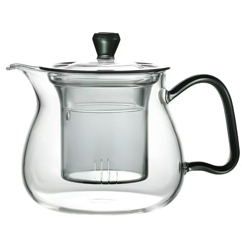 Ceainic din sticlă borosilicată pentru ceai verde, uz casnic, stil japonez cu ceai cu flori, rezistent la temperaturi înalte, pereți groși