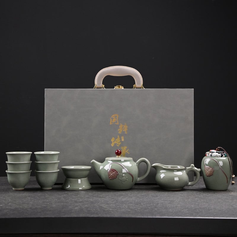 Ge Kiln porțelan Kung Fu set de ceai, 12 piese, cutie cadou, pentru uz casnic, de înaltă clasă, personalizabil
