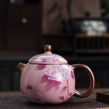 Ceainic Ru kiln cu motiv hydrangea, pentru uz casnic, anti-arzire, glazură craquelată, set ceramic de ceai în stil kung fu