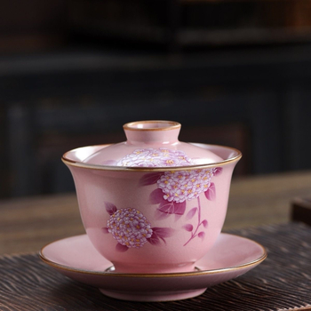 Ceainic Ru kiln cu motiv hydrangea, pentru uz casnic, anti-arzire, glazură craquelată, set ceramic de ceai în stil kung fu