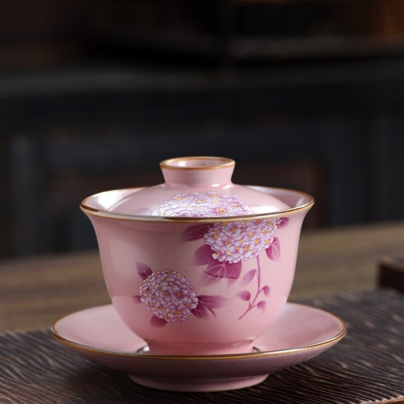 Ceainic Ru kiln cu motiv hydrangea, pentru uz casnic, anti-arzire, glazură craquelată, set ceramic de ceai în stil kung fu