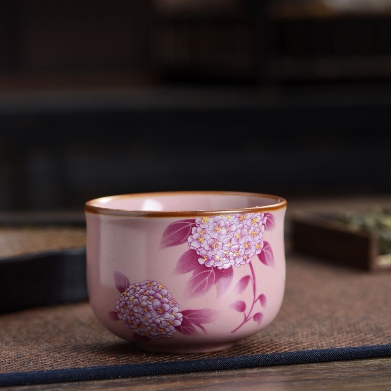 Ceainic Ru kiln cu motiv hydrangea, pentru uz casnic, anti-arzire, glazură craquelată, set ceramic de ceai în stil kung fu